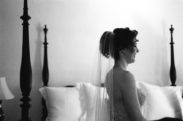 Stunning profile of bride in black and white -wedding photo by top Austin based wedding photographers Q Weddings